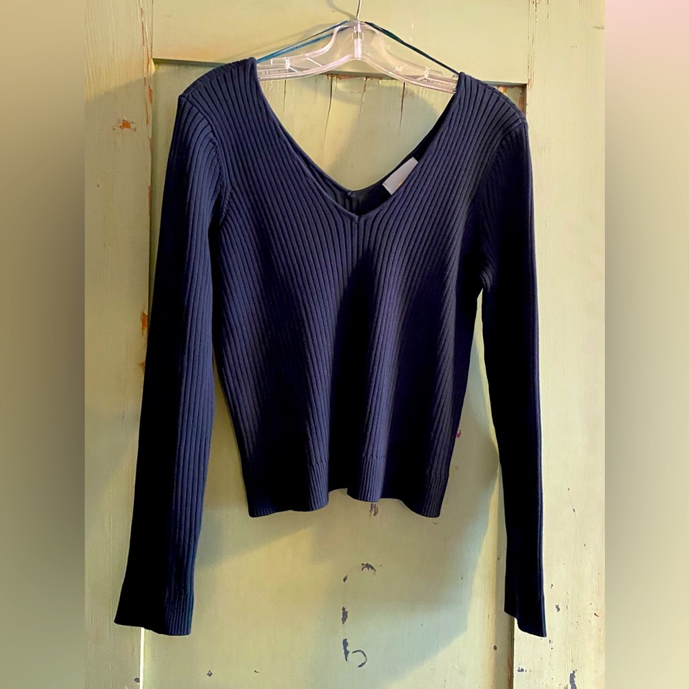 Skies Are Blue Navy Ribbed Knit Top